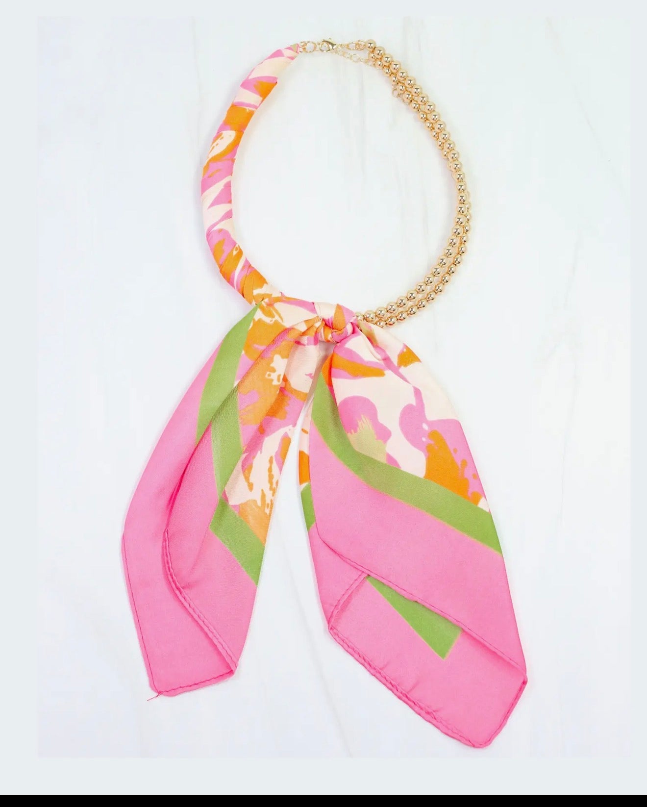 Beaded Scarf Necklace - Pink