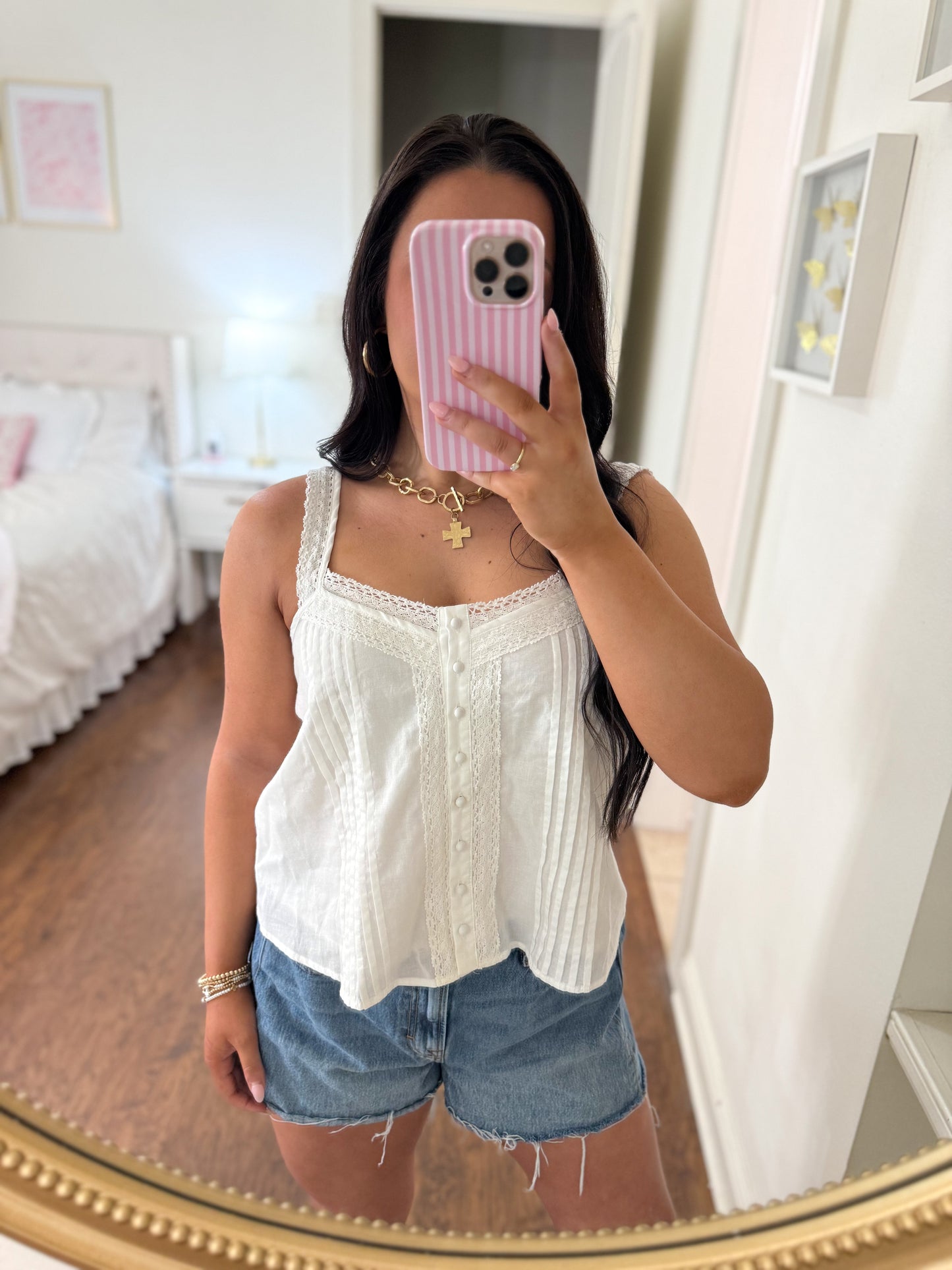 White Pintuck Lace Top