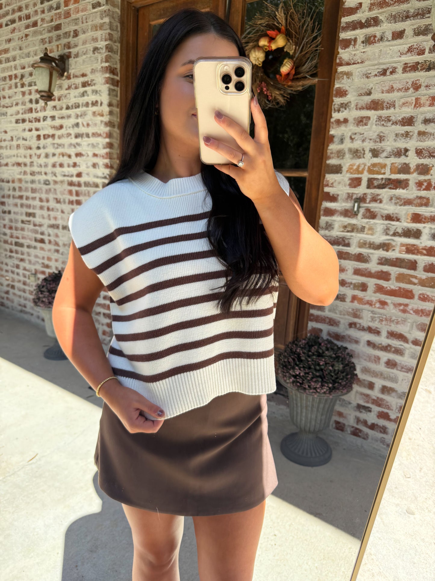 Brown Striped Sweater Vest