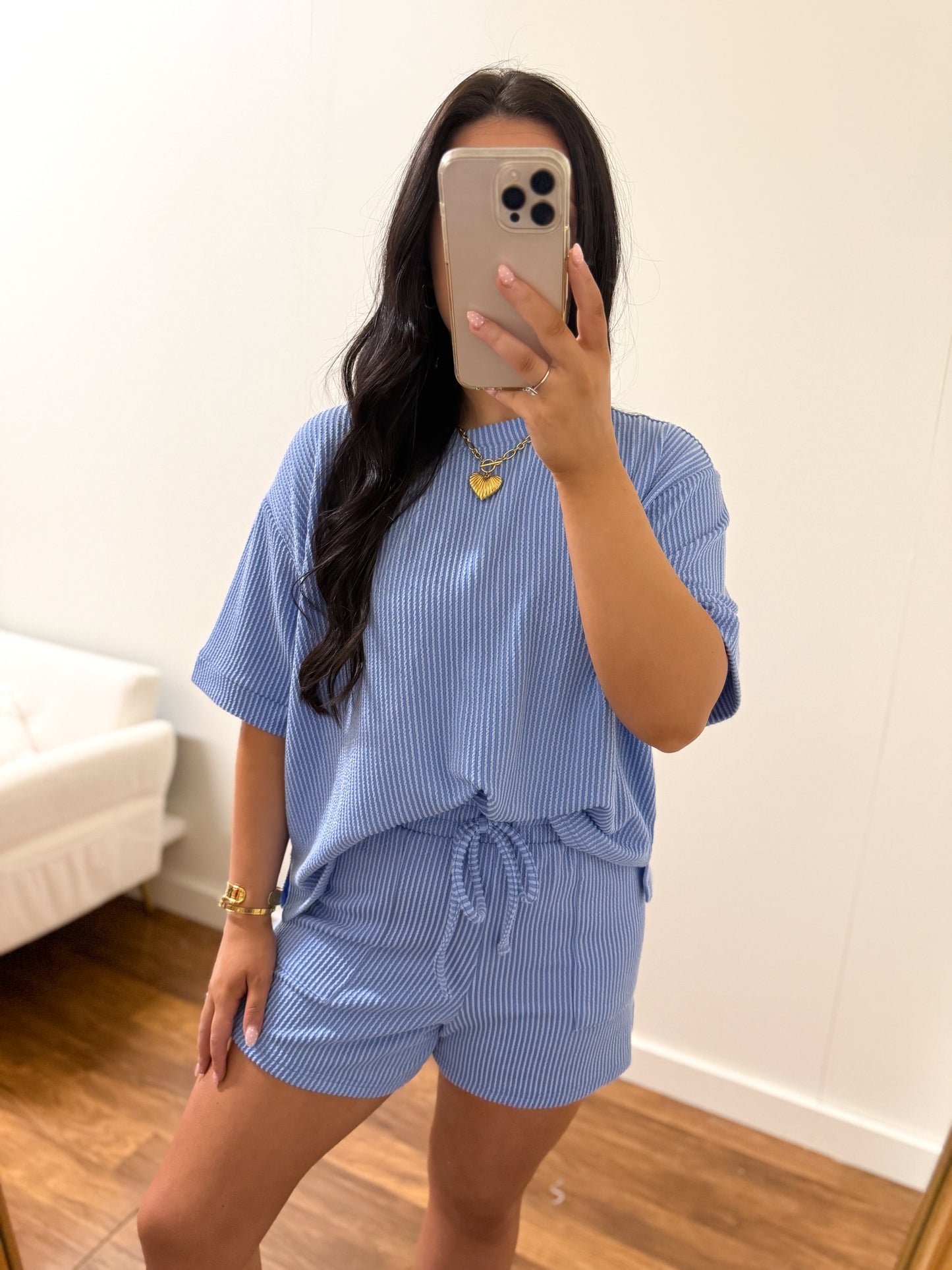 Winter Blue Ribbed Short Set