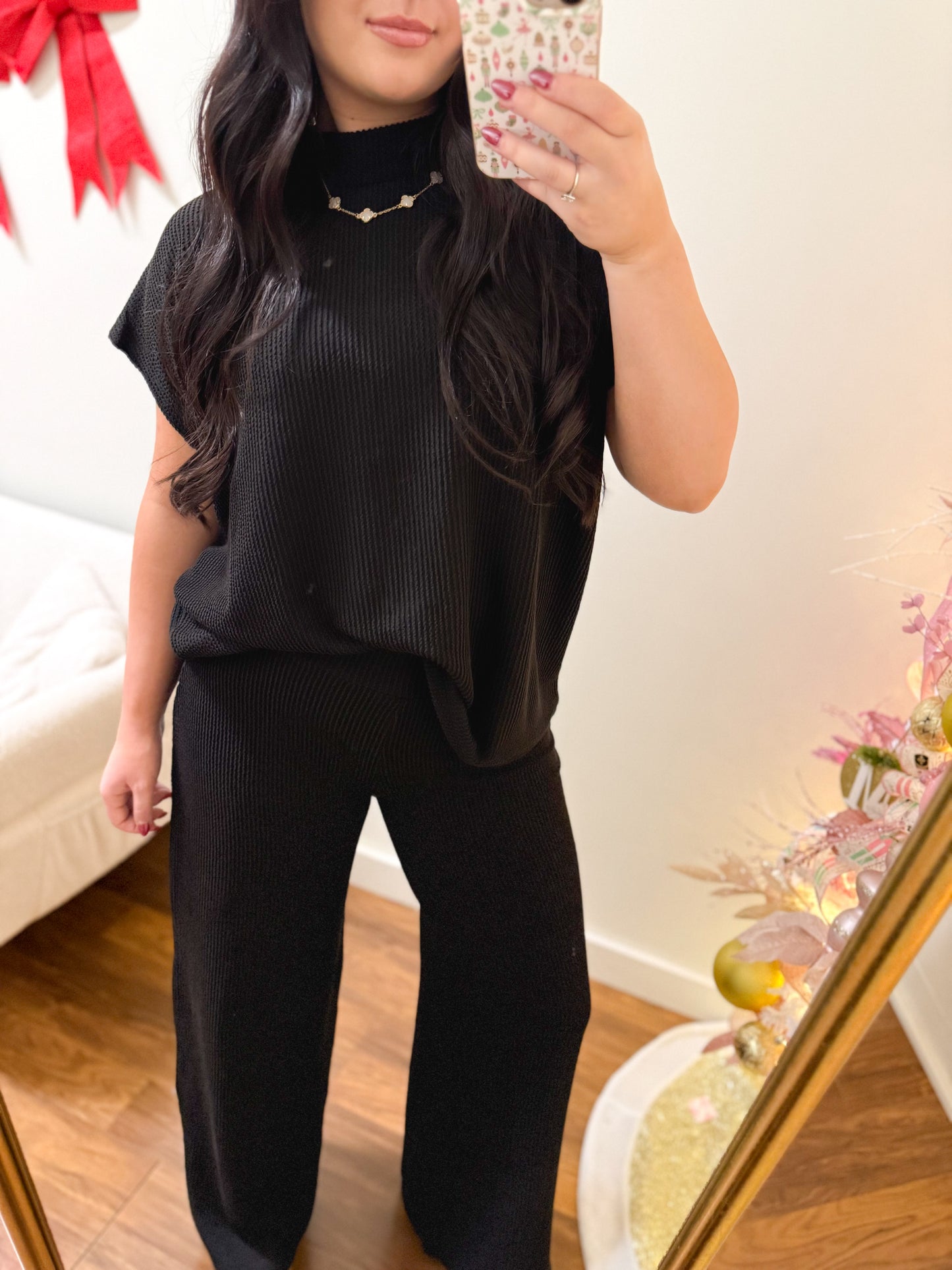 Black Ribbed Pant Set
