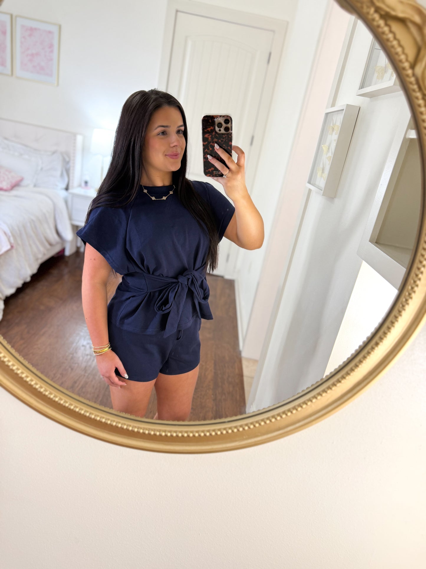 Navy Tie Top & Short Set