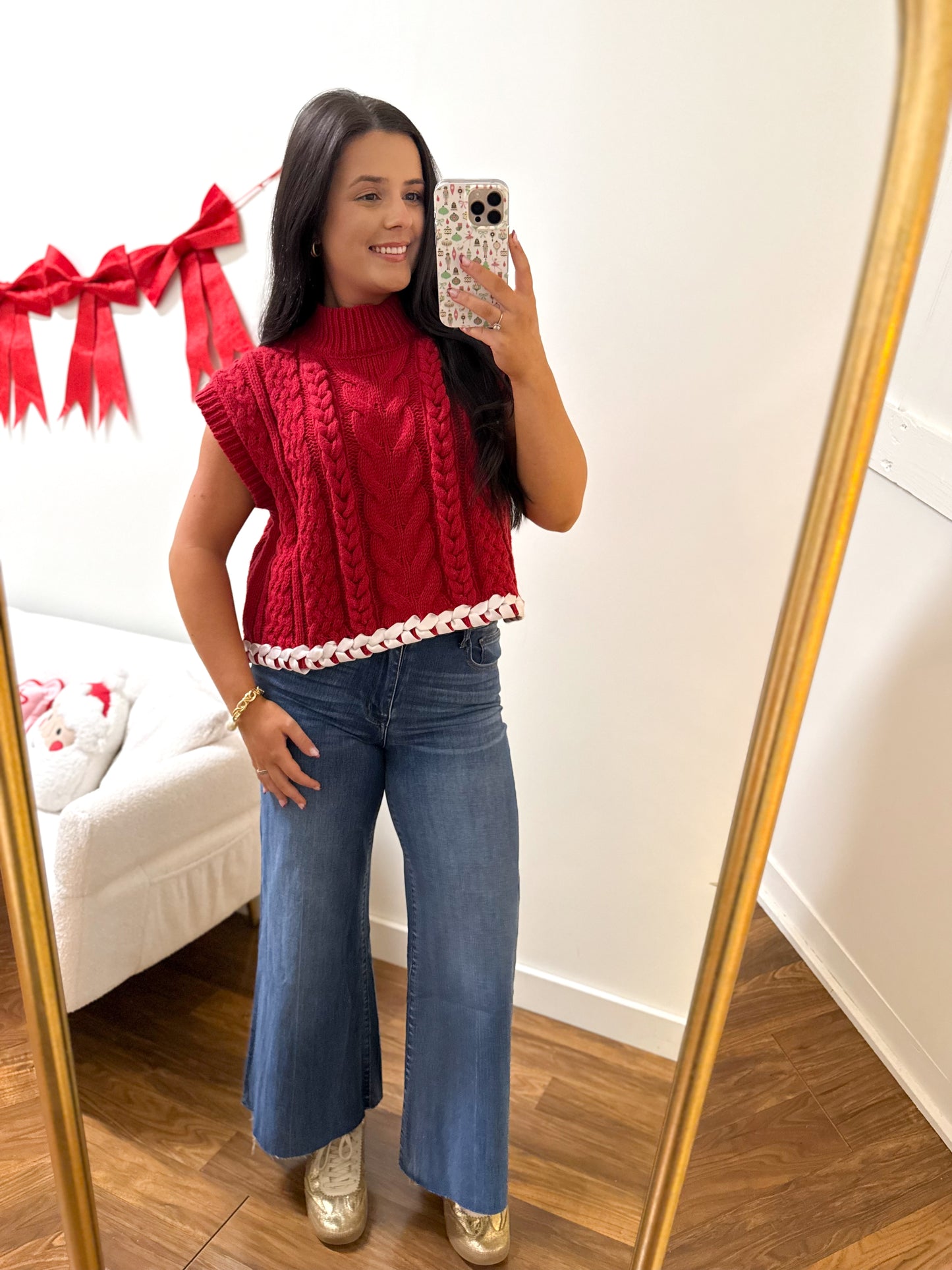 Red Contrast Stitch Sweater