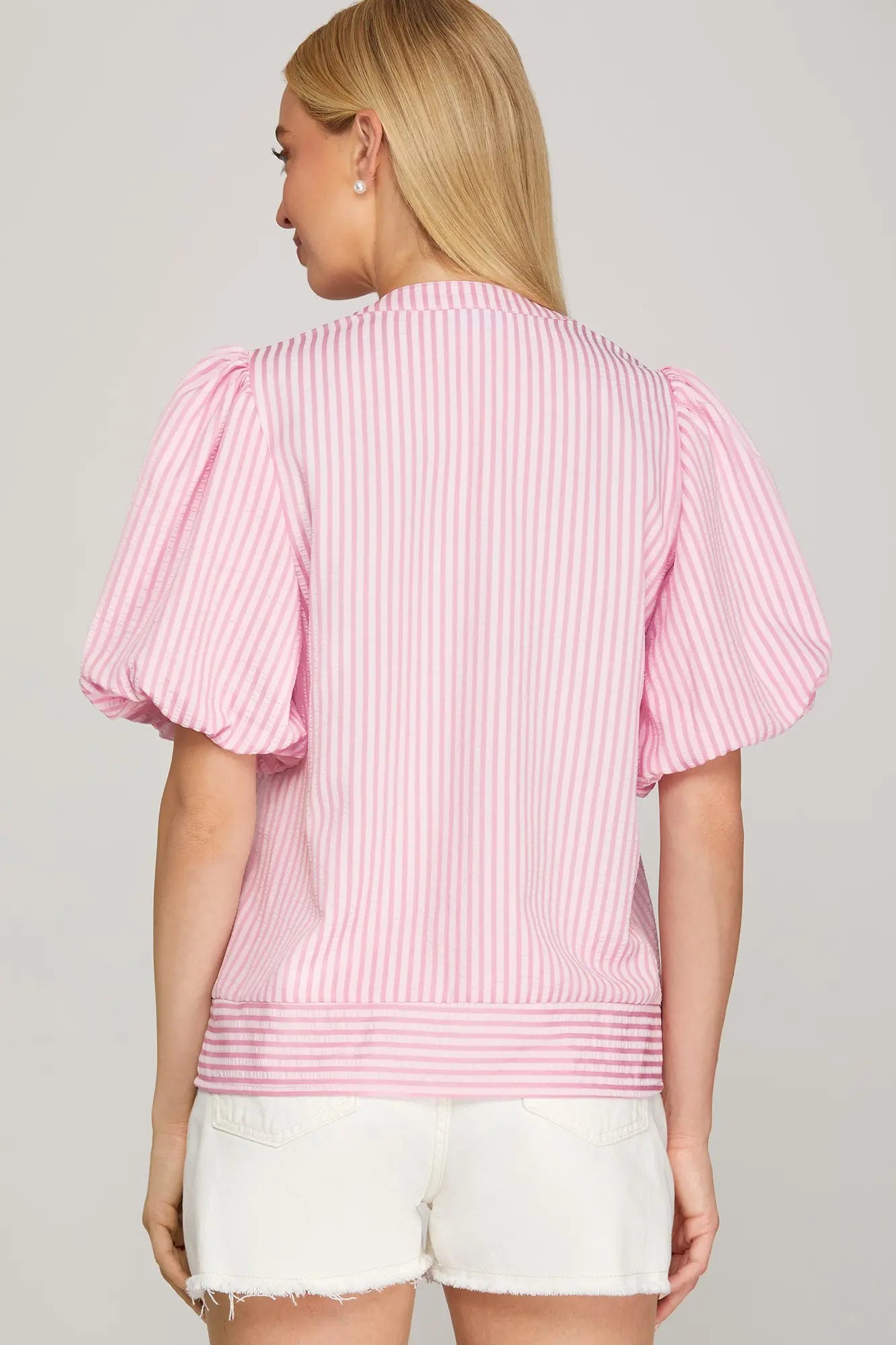 Pink Striped Puff Sleeve Top