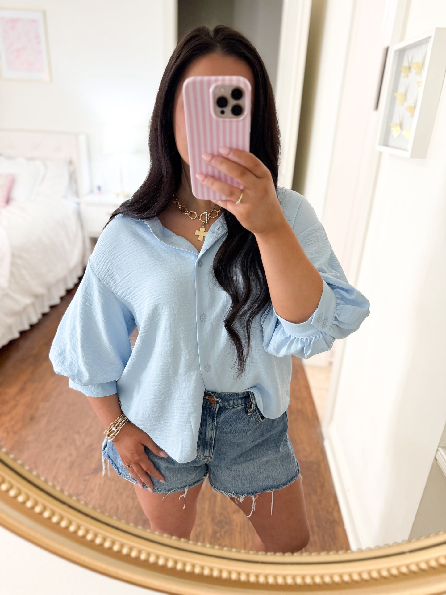 Baby Blue Bubble Sleeve Top