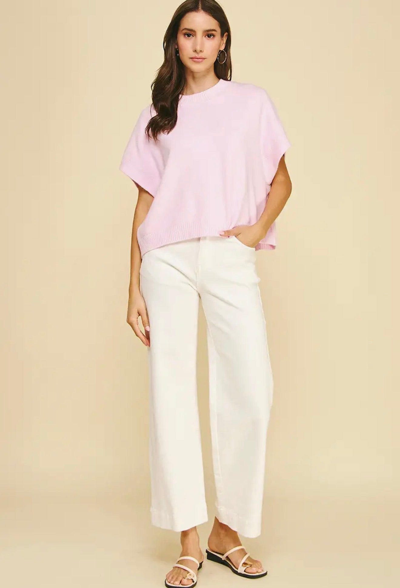 Light Pink Drop Shoulder Sweater Top