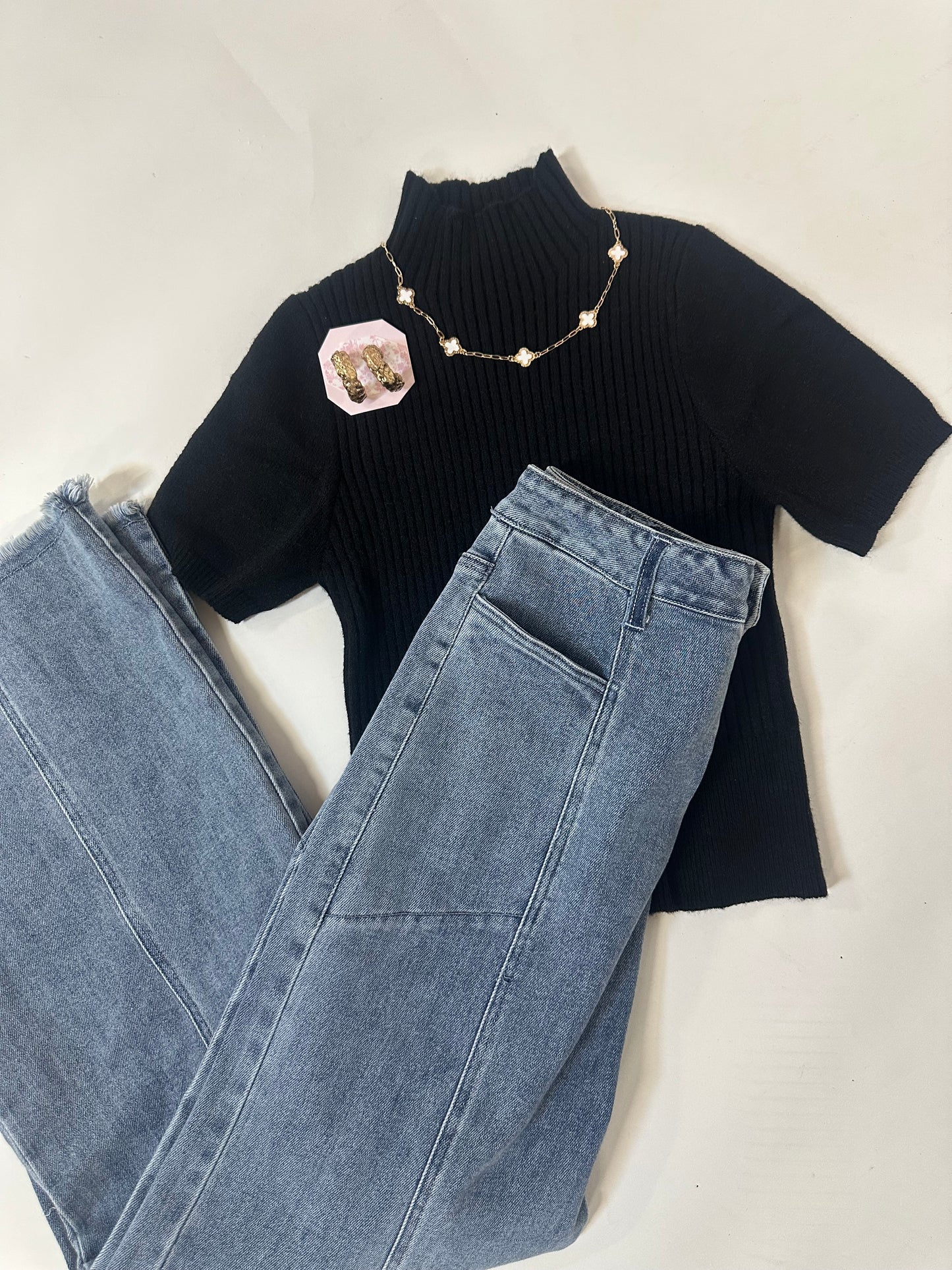 Everyday Ribbed High Neck Knit Top