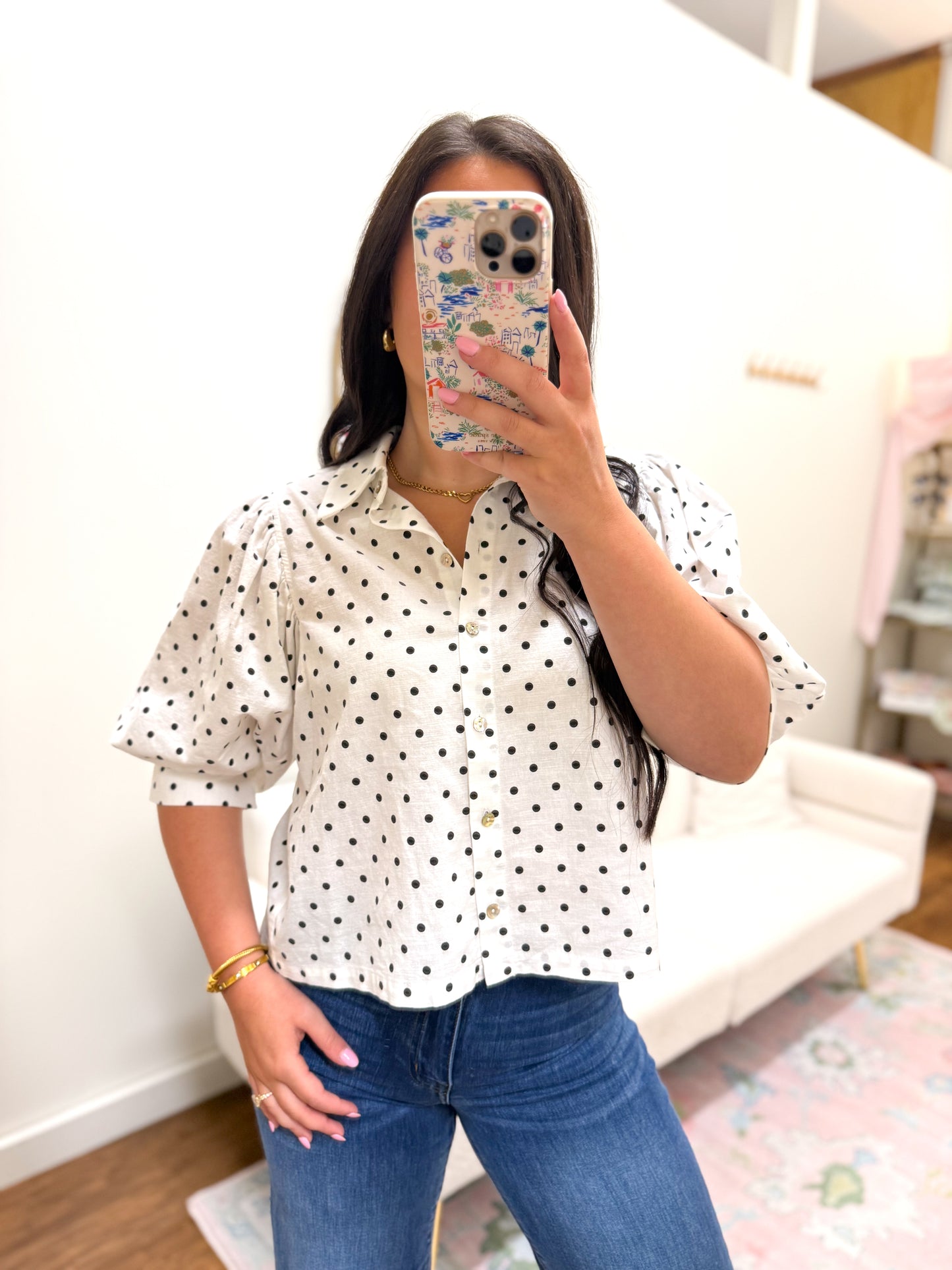 Polka Dot Bubble Sleeve Top