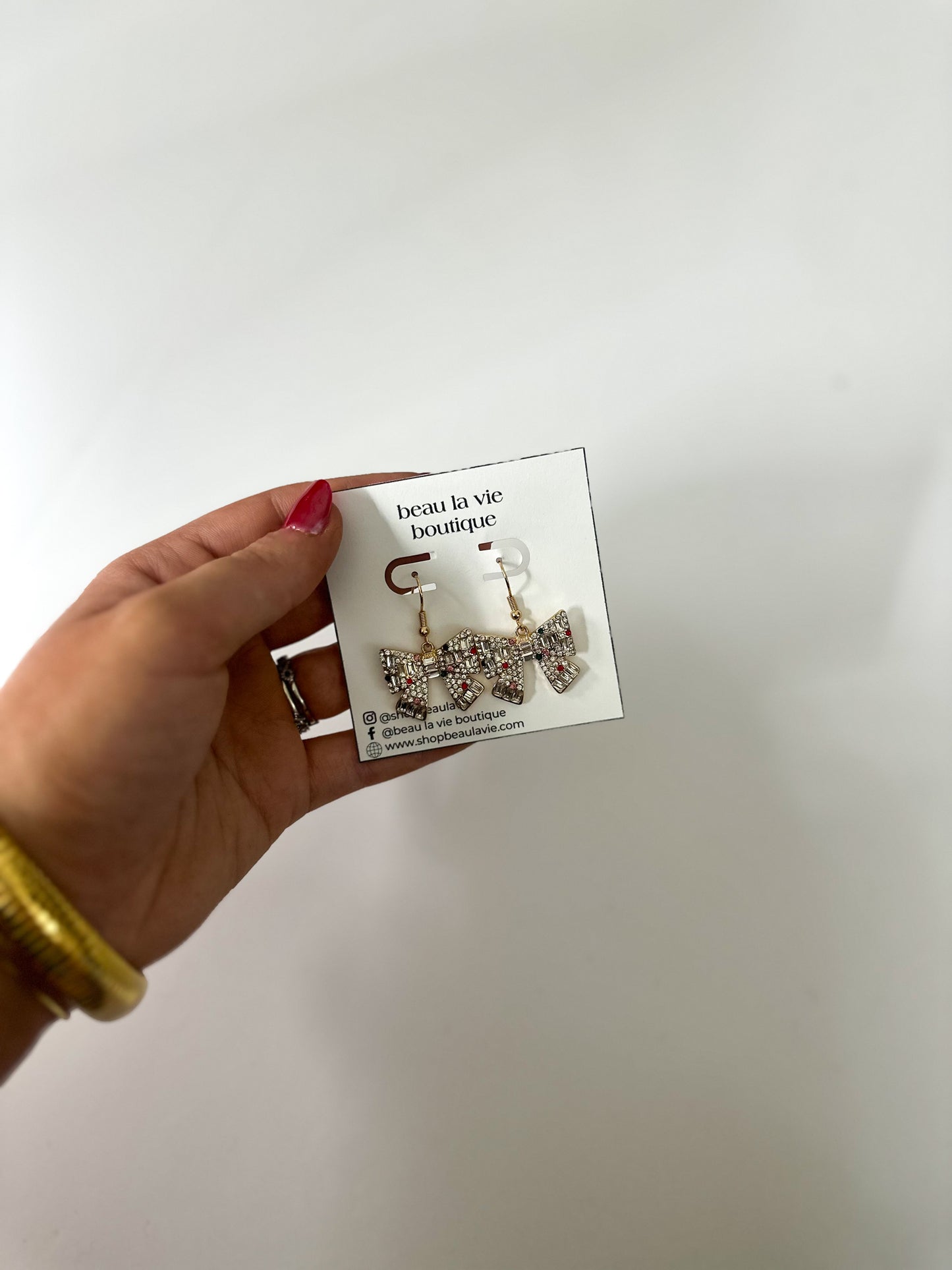 Rhinestone Christmas Bow Earrings