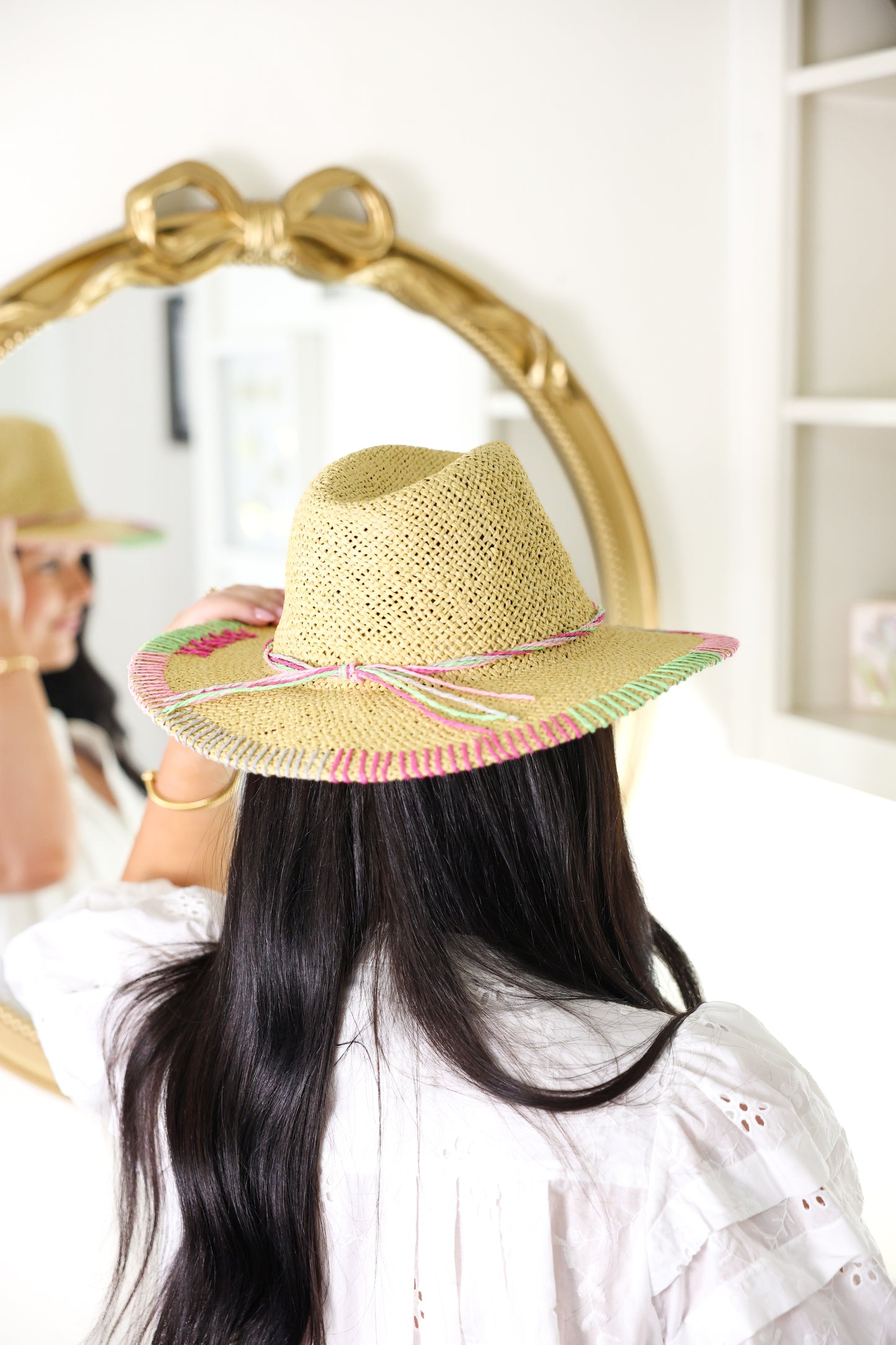 Multi-Colored Stitched Brim Sun Hat
