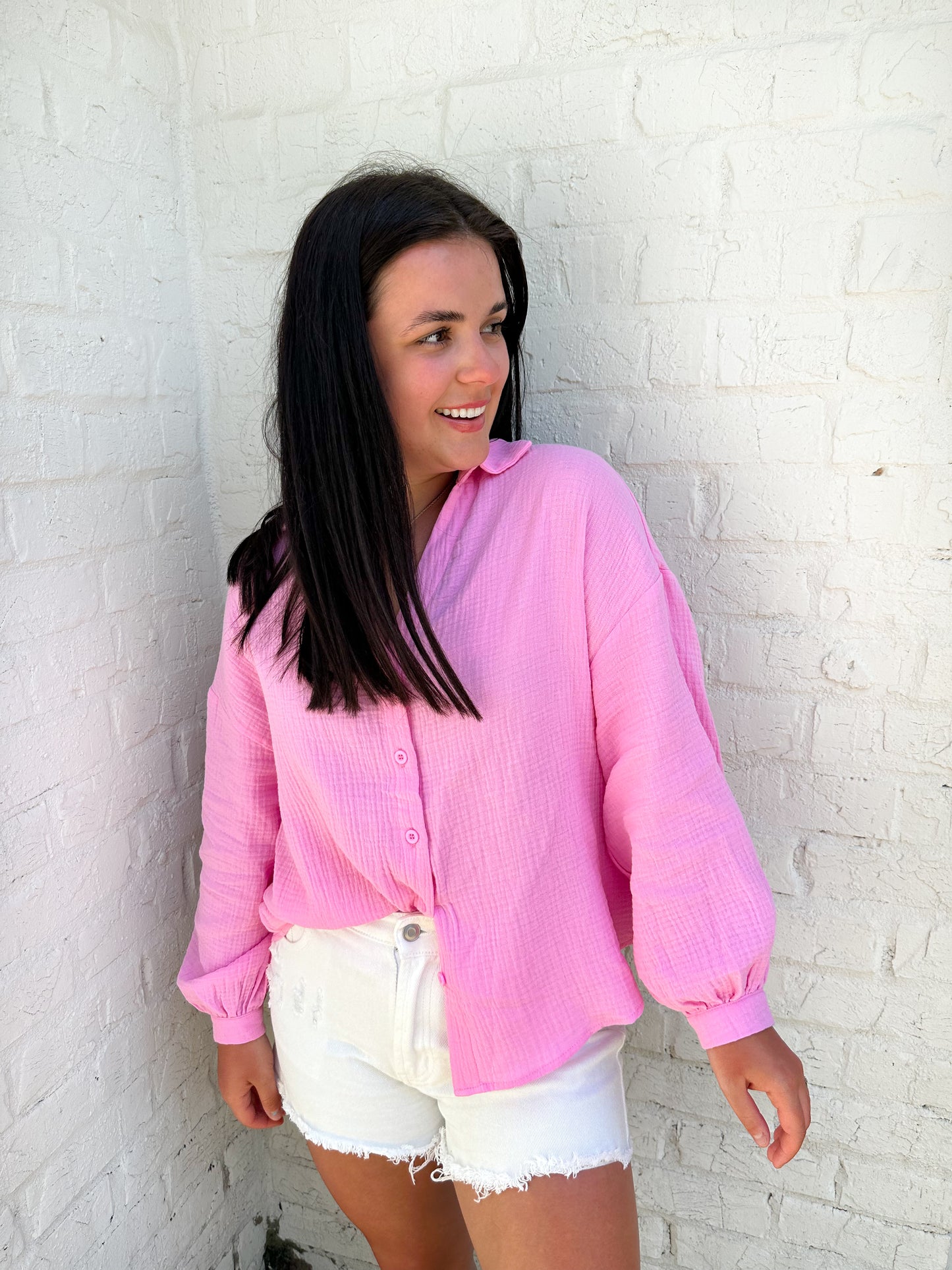 Vibrant Pink Balloon Sleeve Top