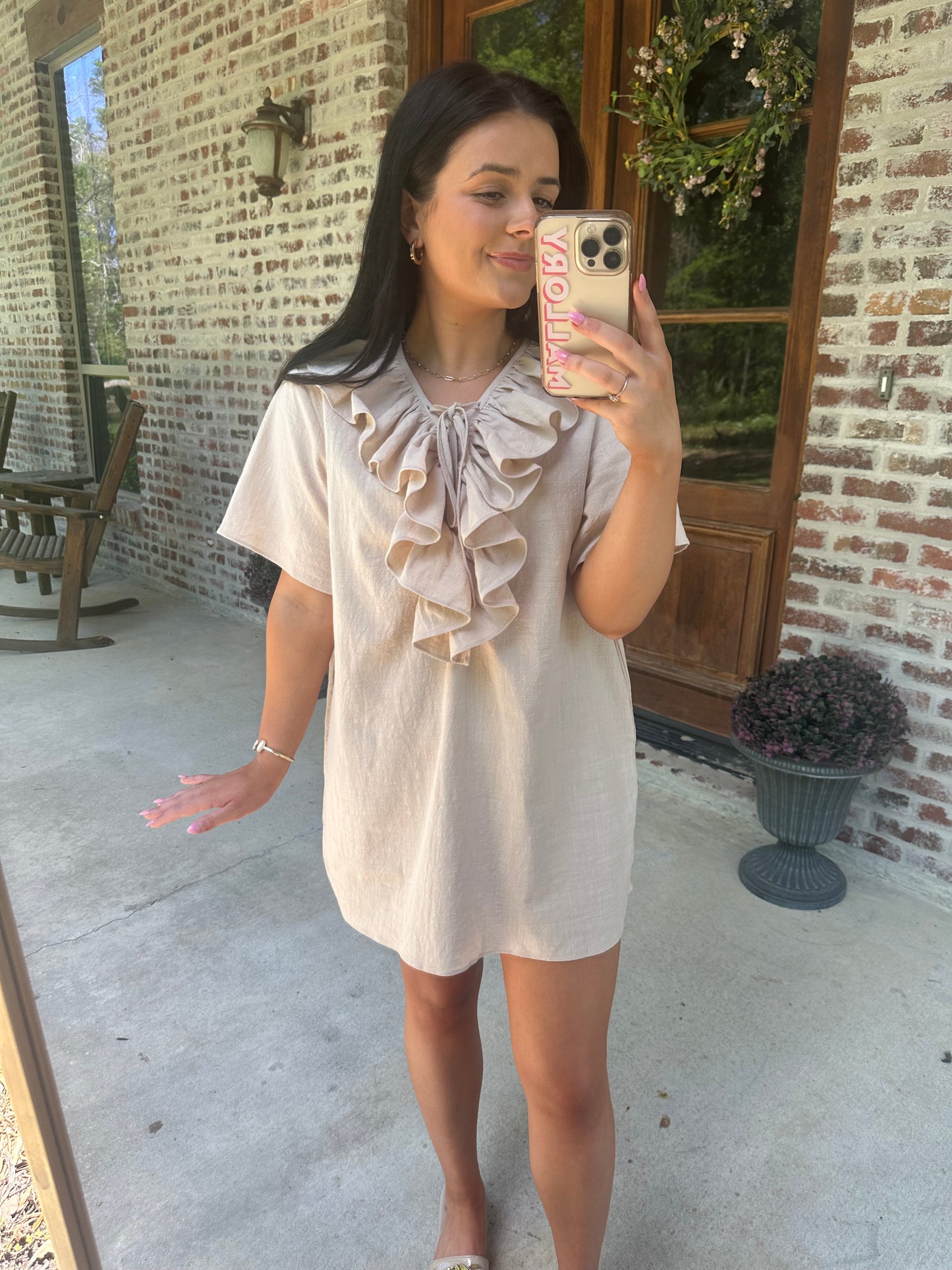 Beige Ruffle Mini Dress