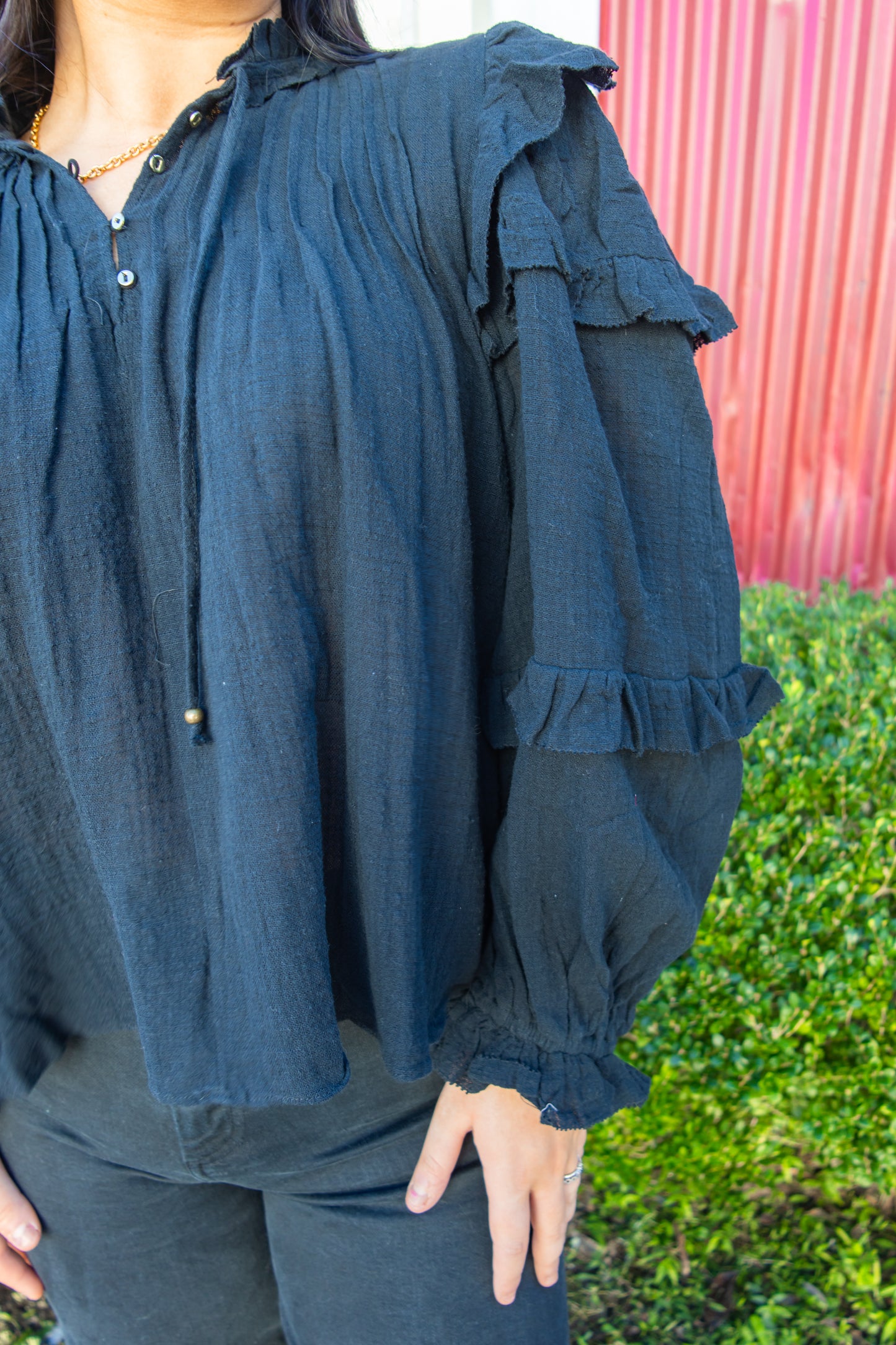 Black Ruffled Sleeve Top