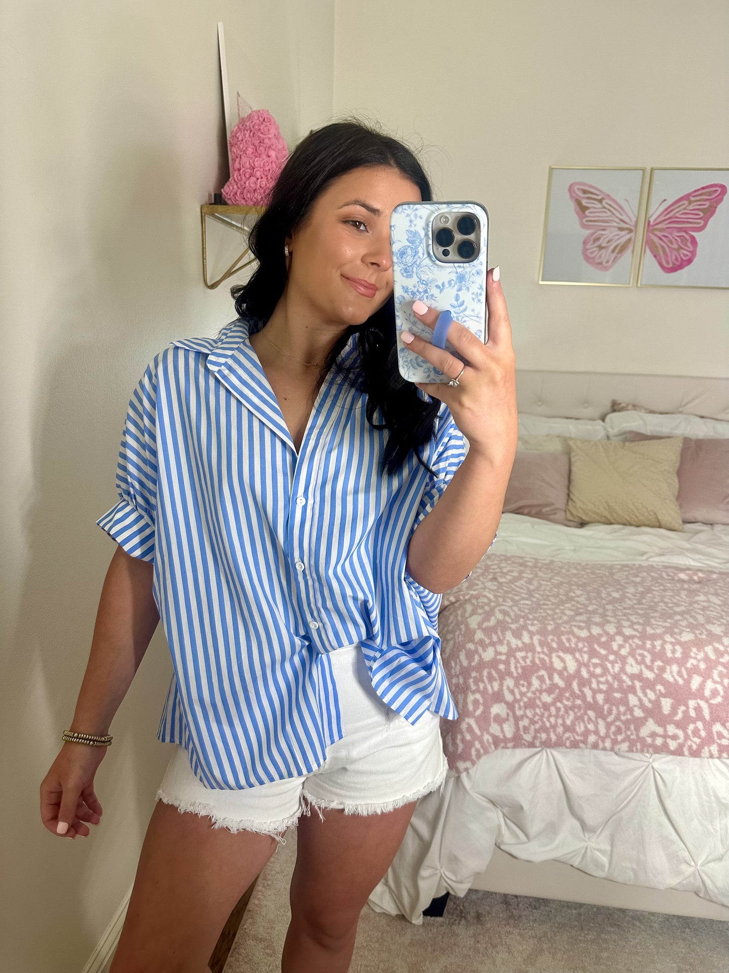 Oversized Blue & White Striped Top