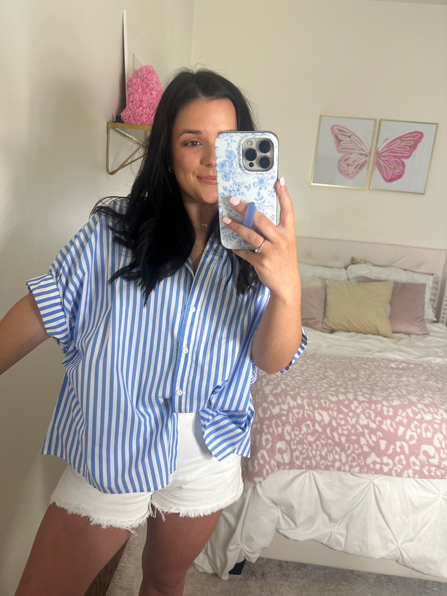 Oversized Blue & White Striped Top