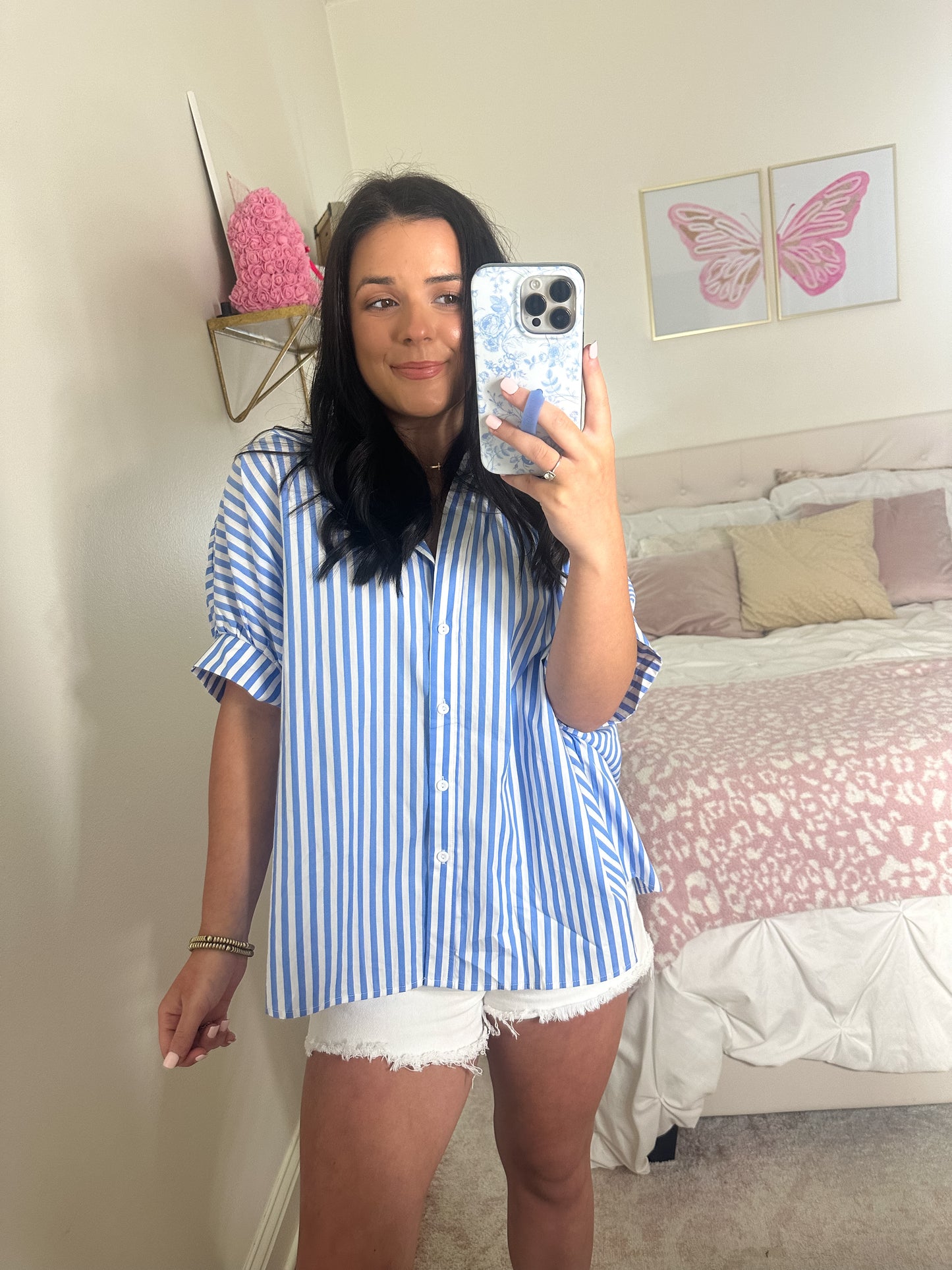 Oversized Blue & White Striped Top