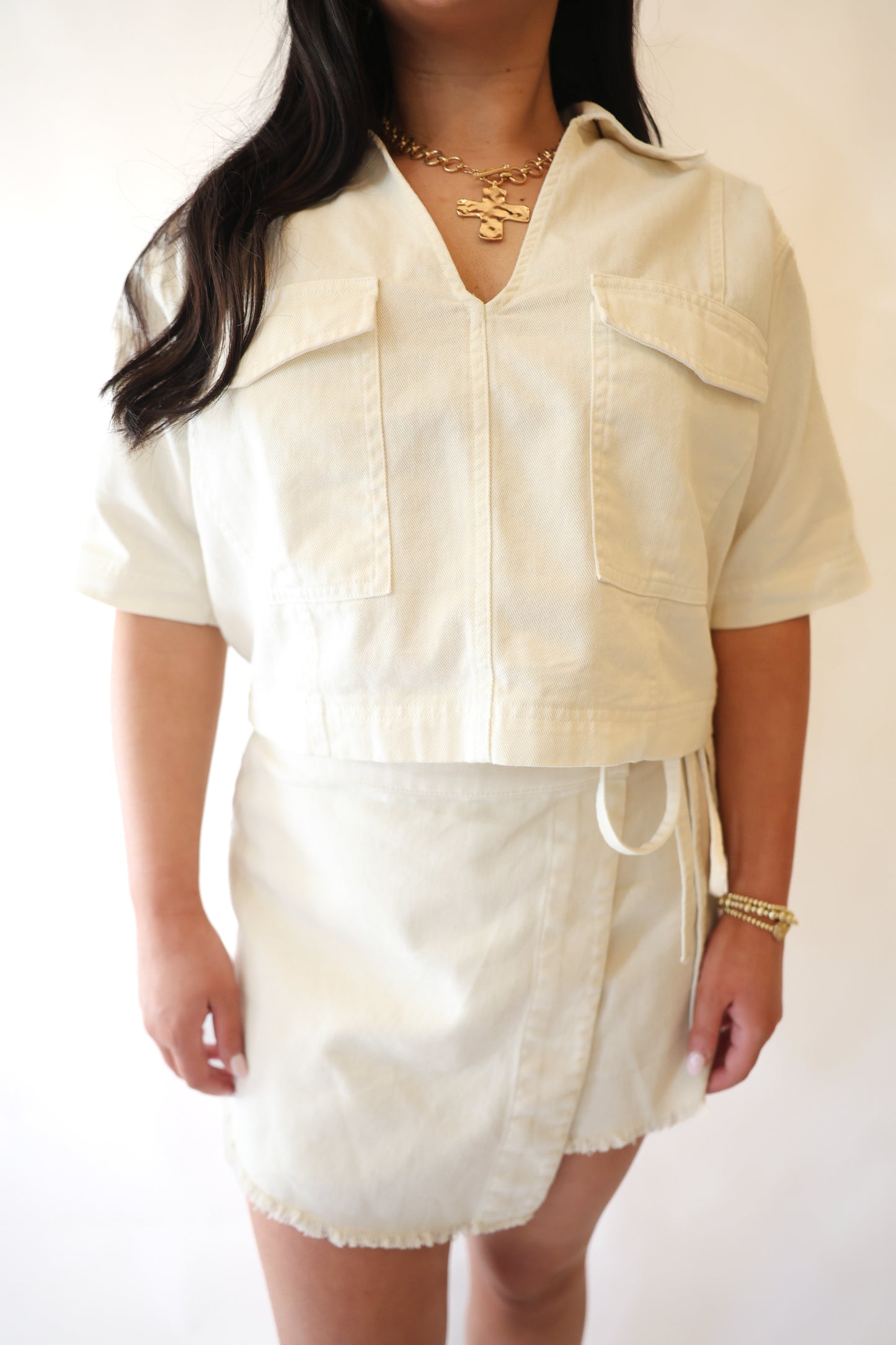Cream Denim Top