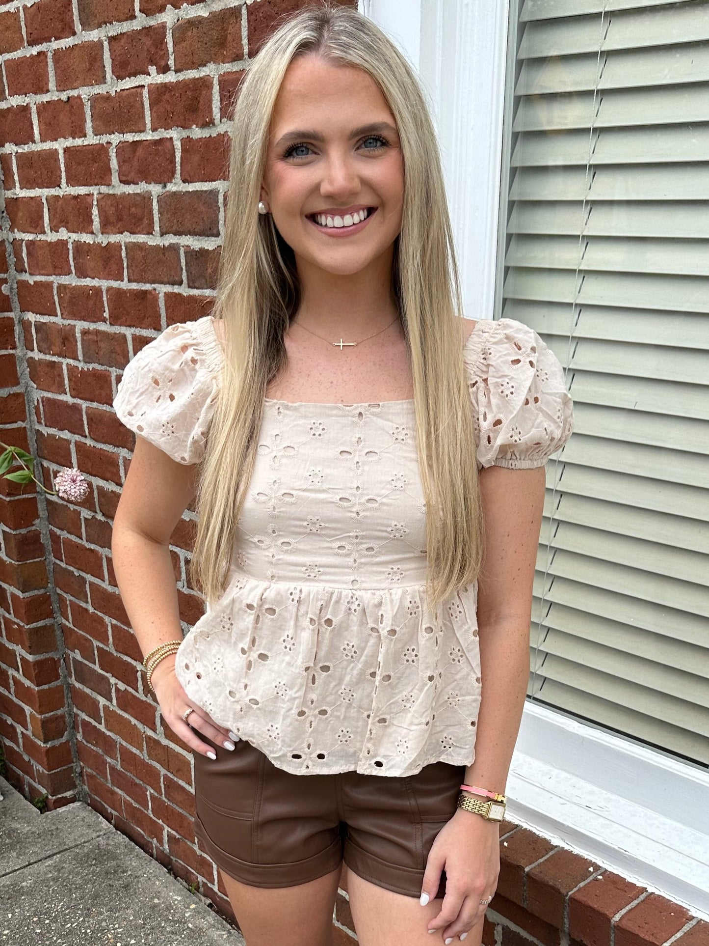 Eyelet Babydoll Beige Top