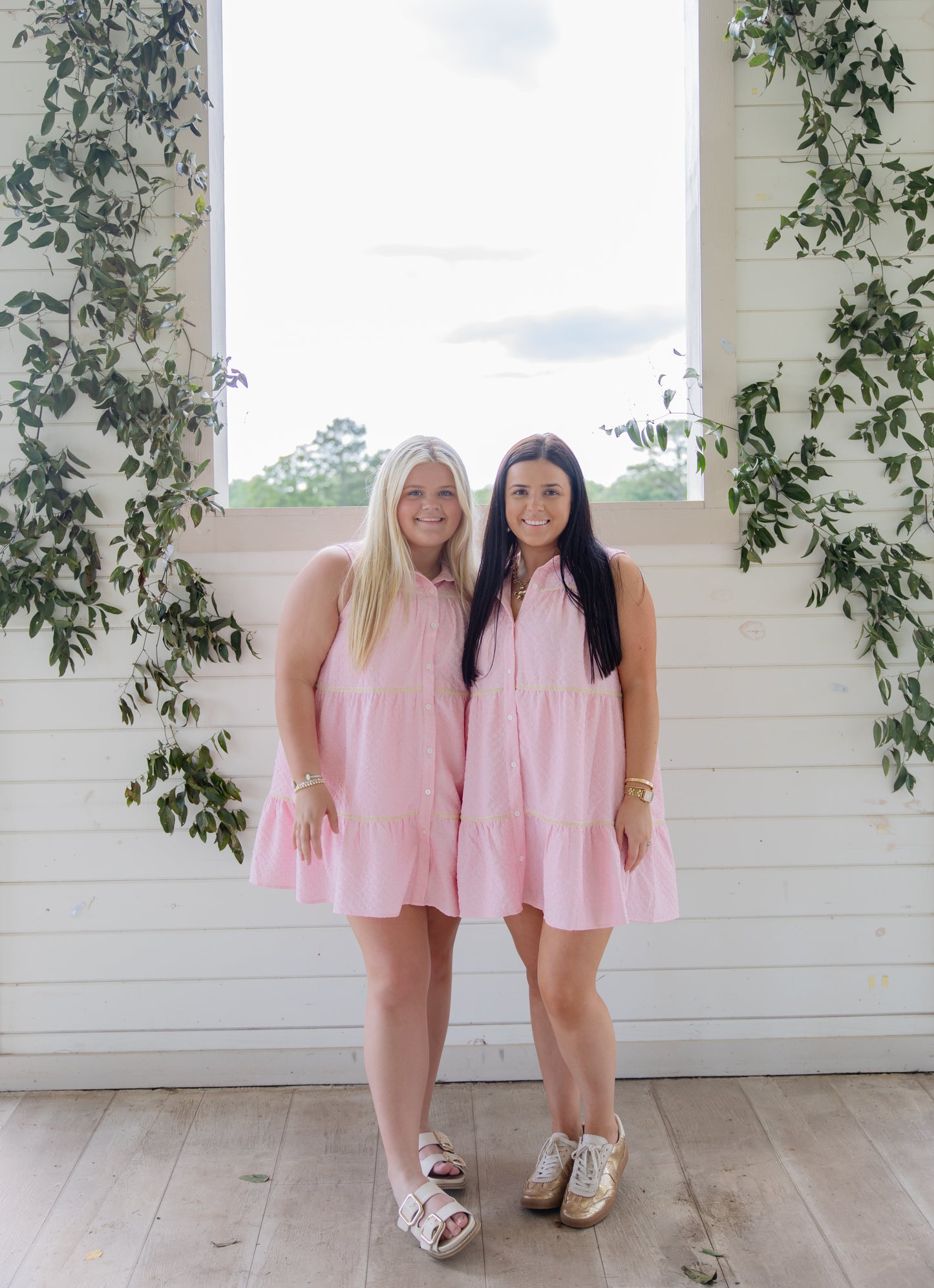 Pink Button Up Swing Dress