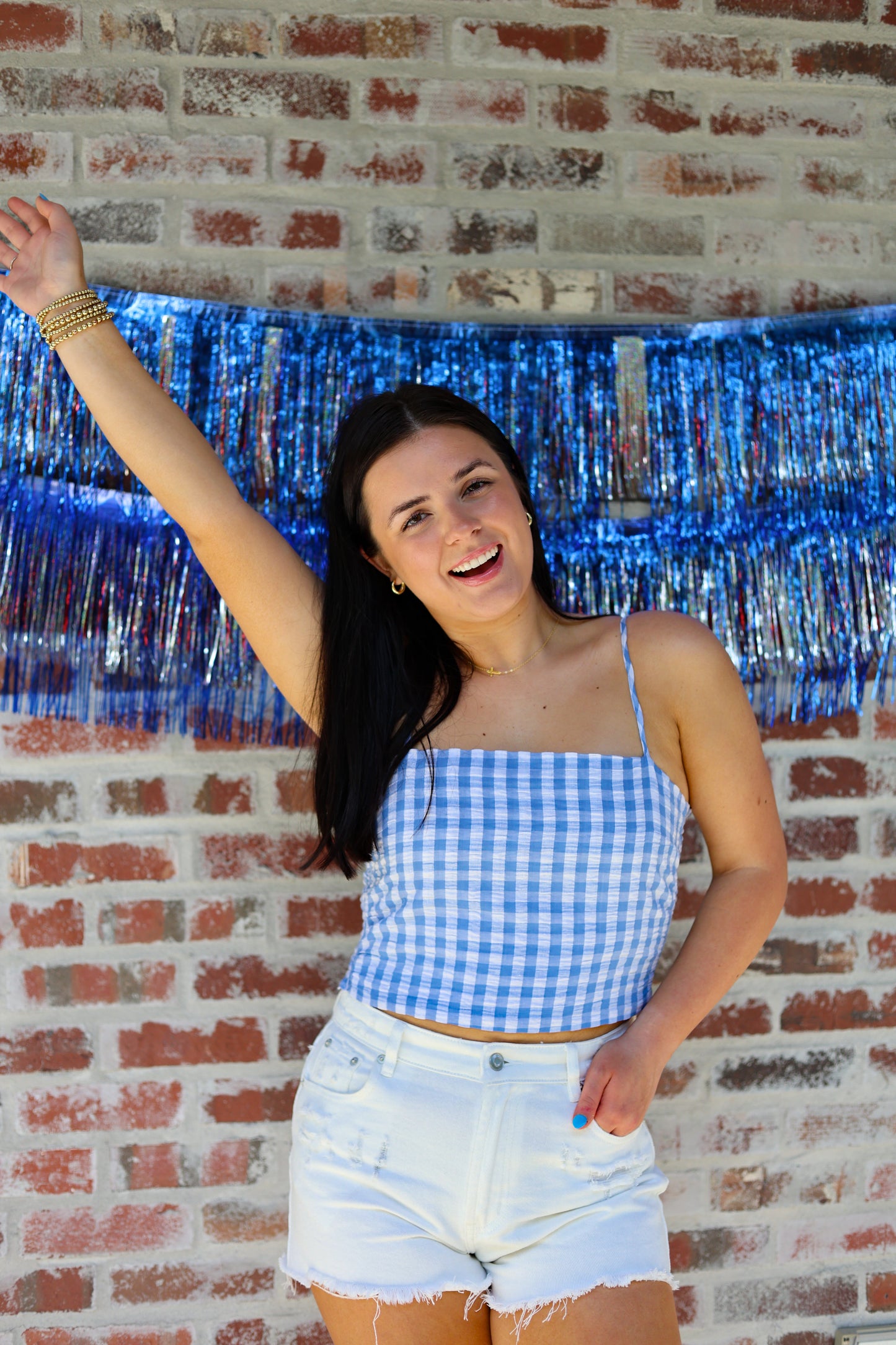 Patterned Blue Smocked Top