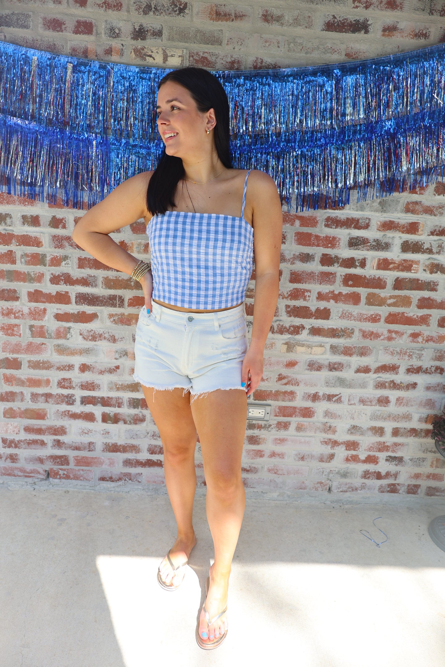 Patterned Blue Smocked Top