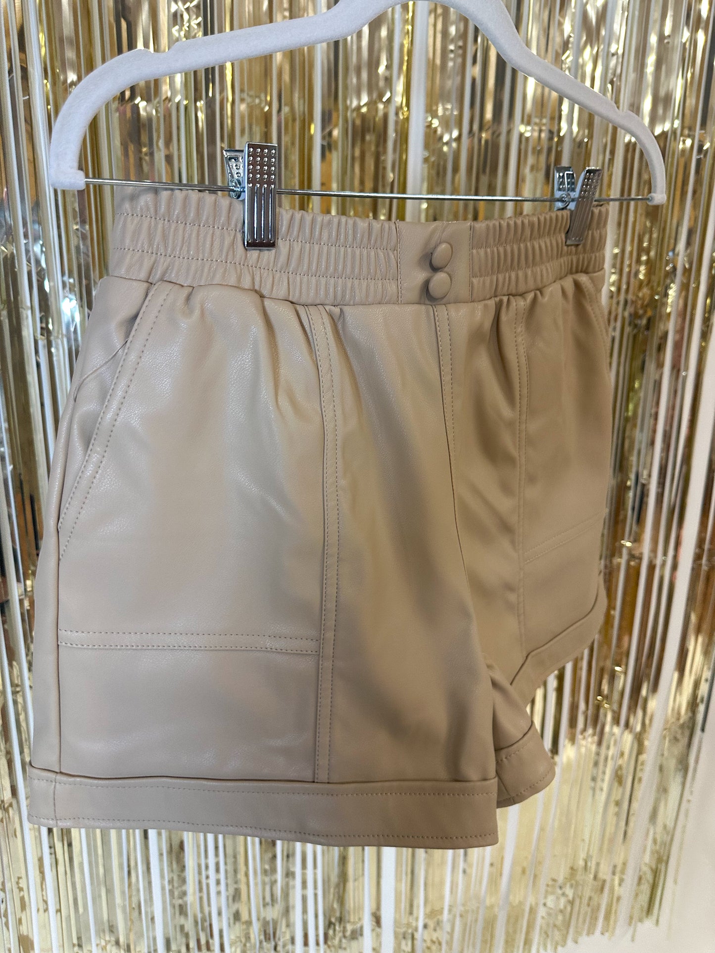 Faux Leather Beige Shorts