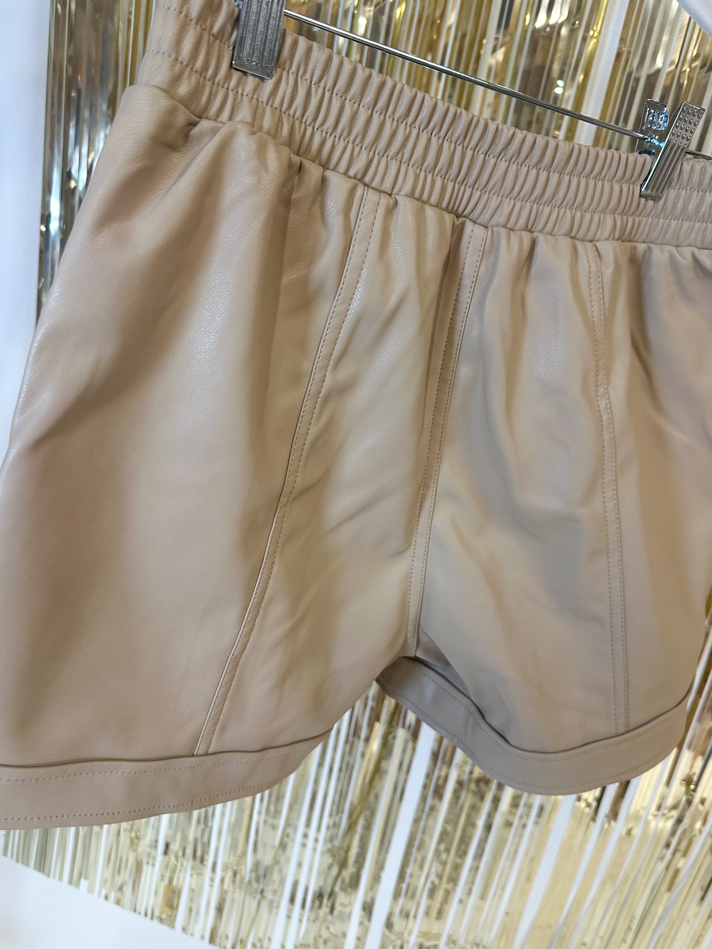 Faux Leather Beige Shorts