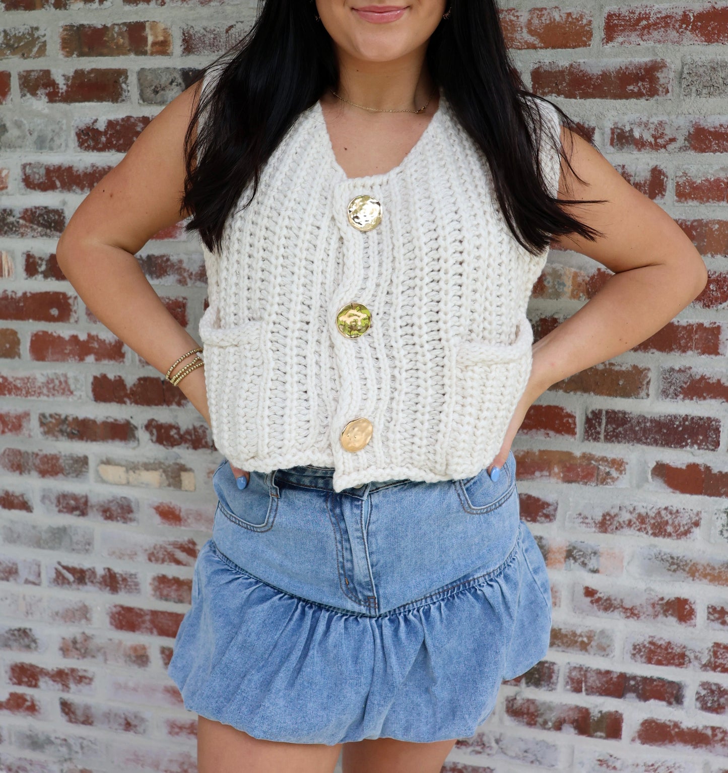 Chunky Cream Knit Sleeveless Top