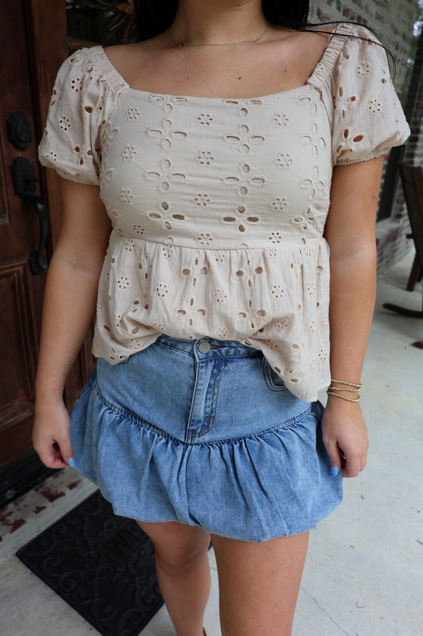Eyelet Babydoll Beige Top