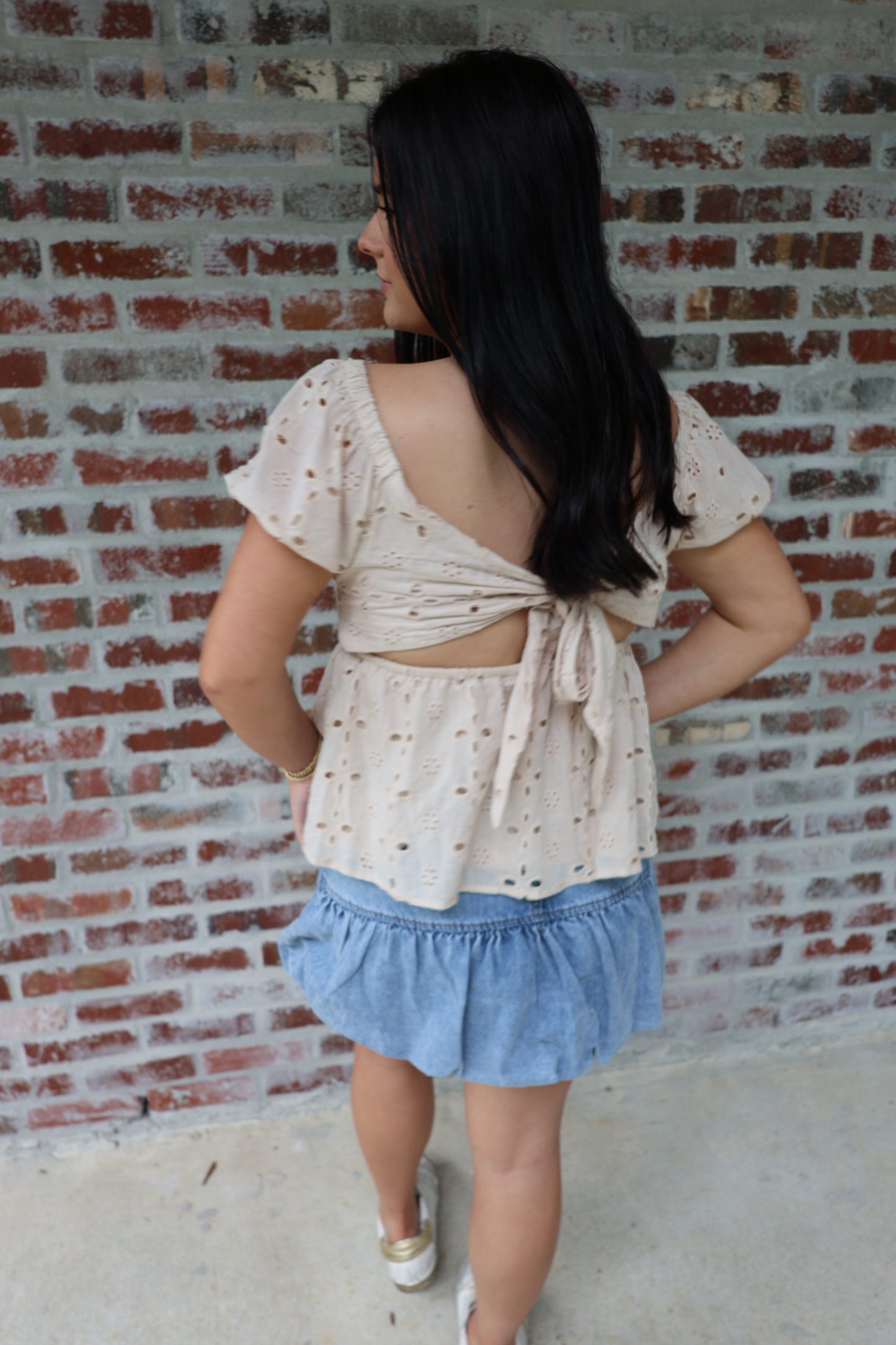 Eyelet Babydoll Beige Top