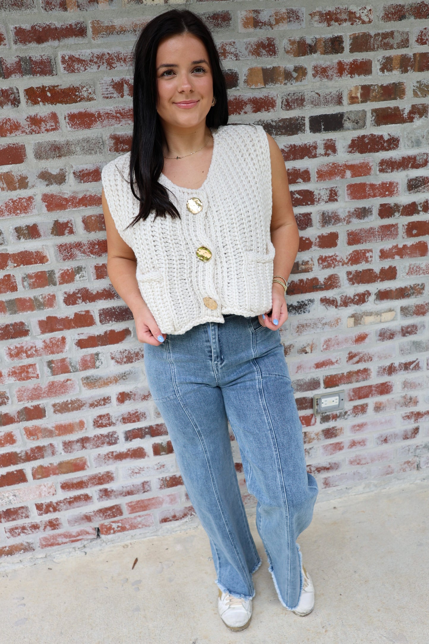 Chunky Cream Knit Sleeveless Top