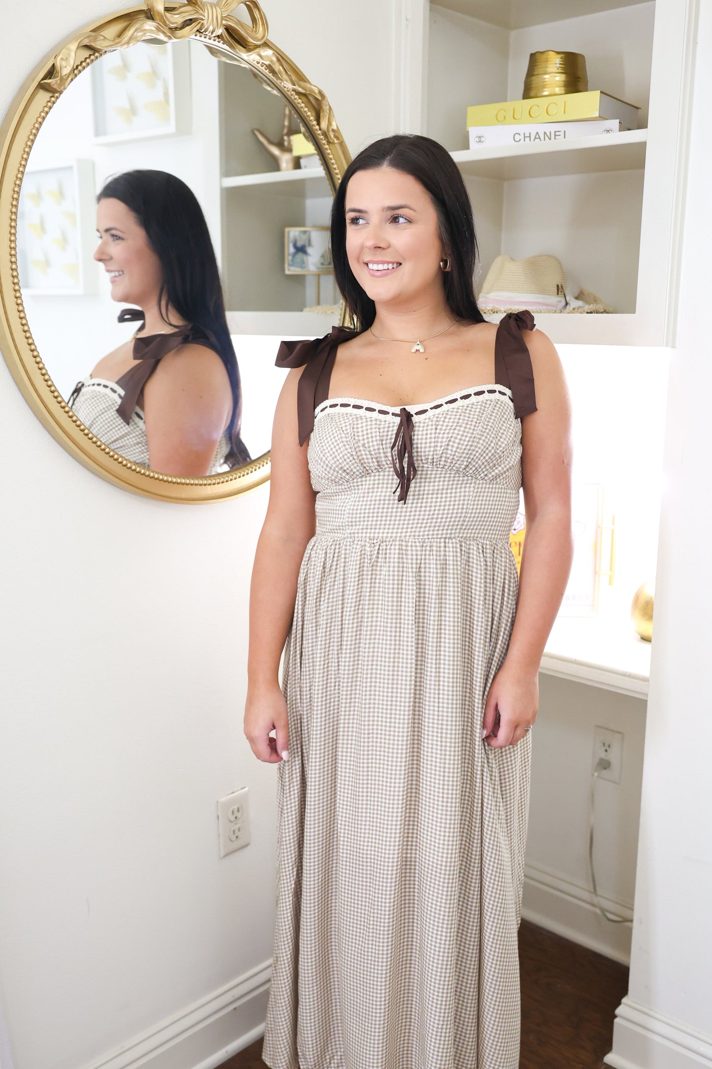 Brown Gingham Maxi Dress