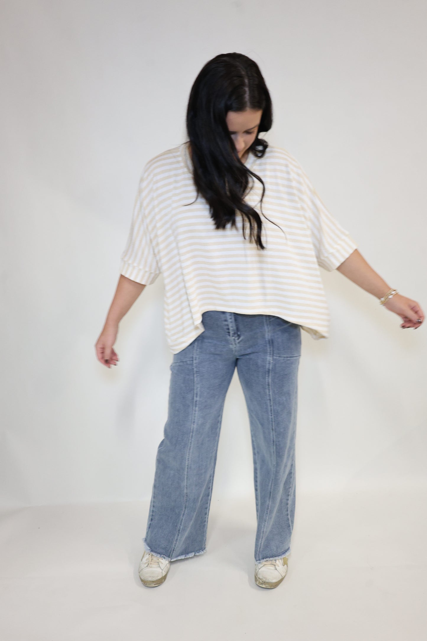 Beige & White Oversized Top
