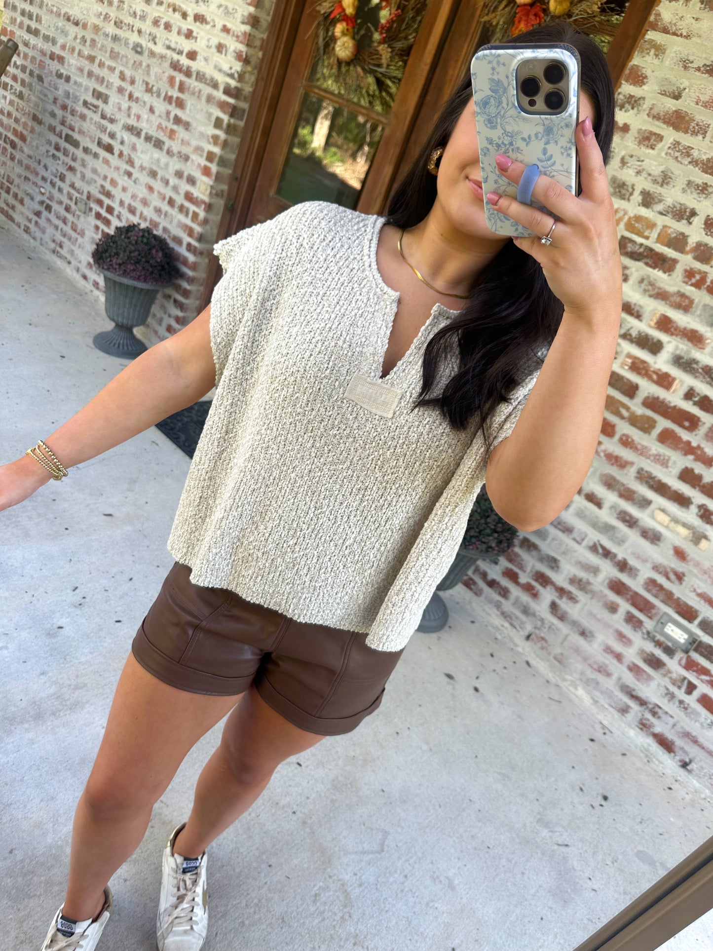 Patch Split Neck Top