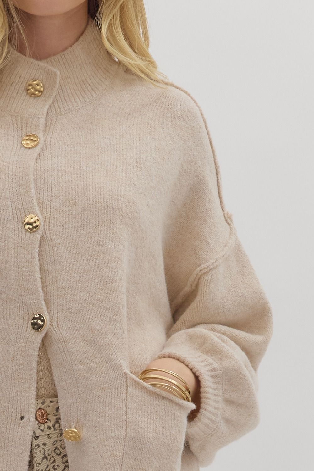 Oatmeal Gold Button Cardigan