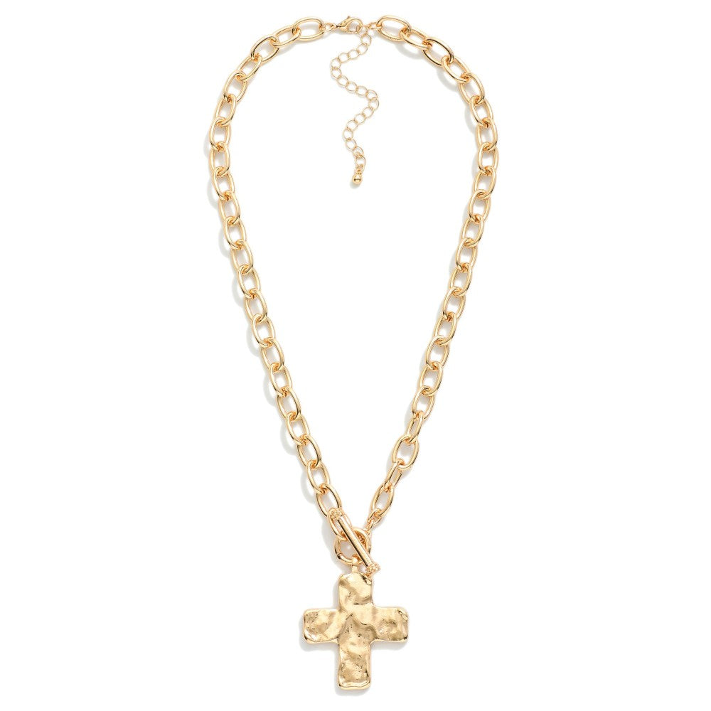 Hammered Cross Pendant Necklace