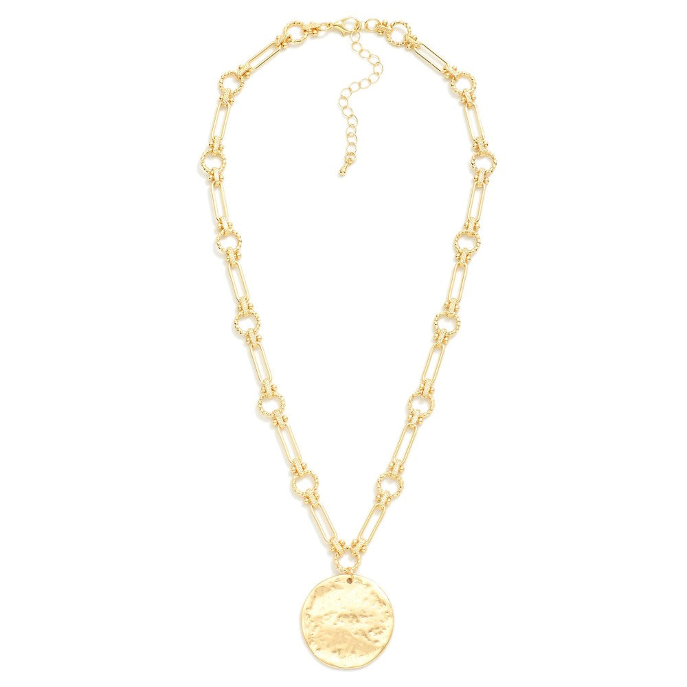 Chain Link Twisted Metal Circle & Pendant Necklace