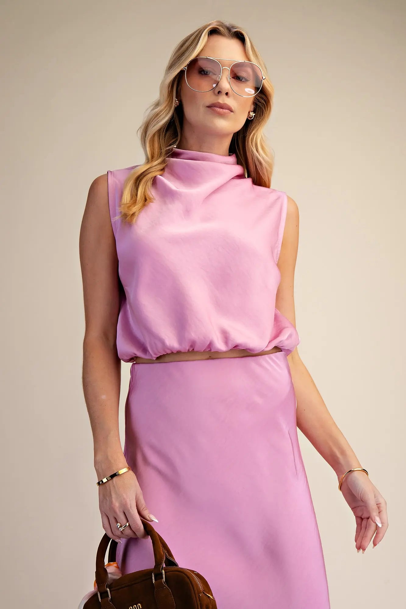 Pink High-Neck Sleeveless Top