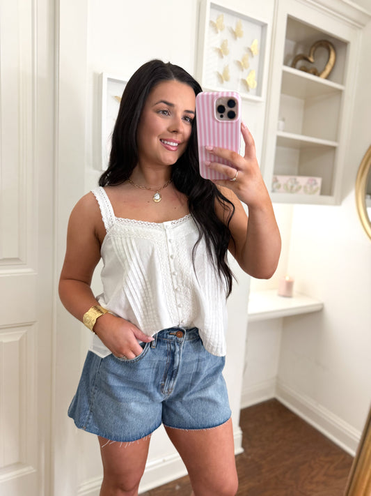 White Pintuck Lace Top