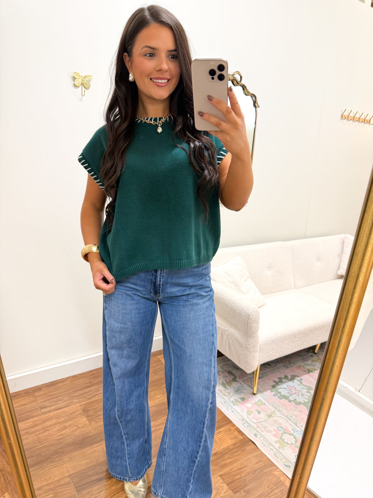 Hunter Green Trim Sweater
