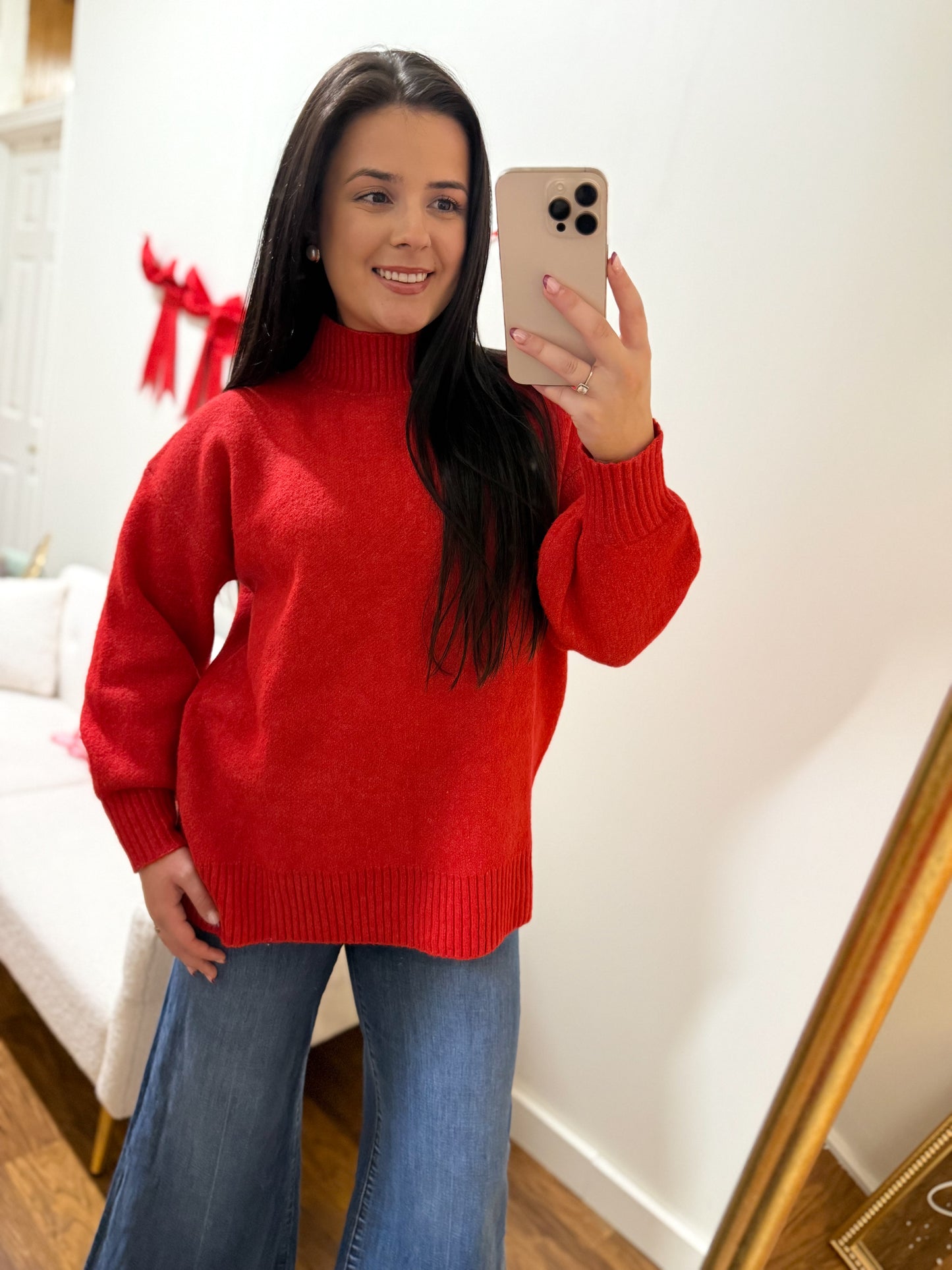 Red Mock Neck Sweater