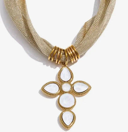 Cross Charm Mesh Statement Necklace