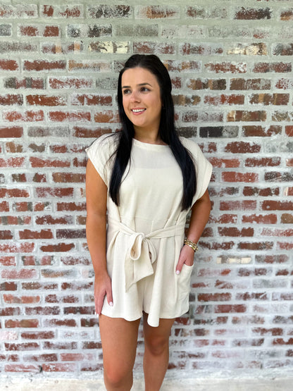 Cream Front Tie Romper