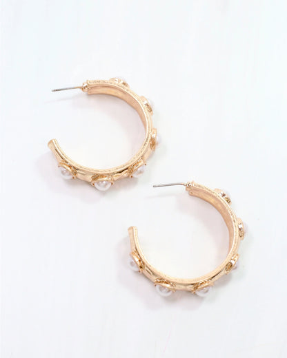 Pearl Hoop Worn Gold