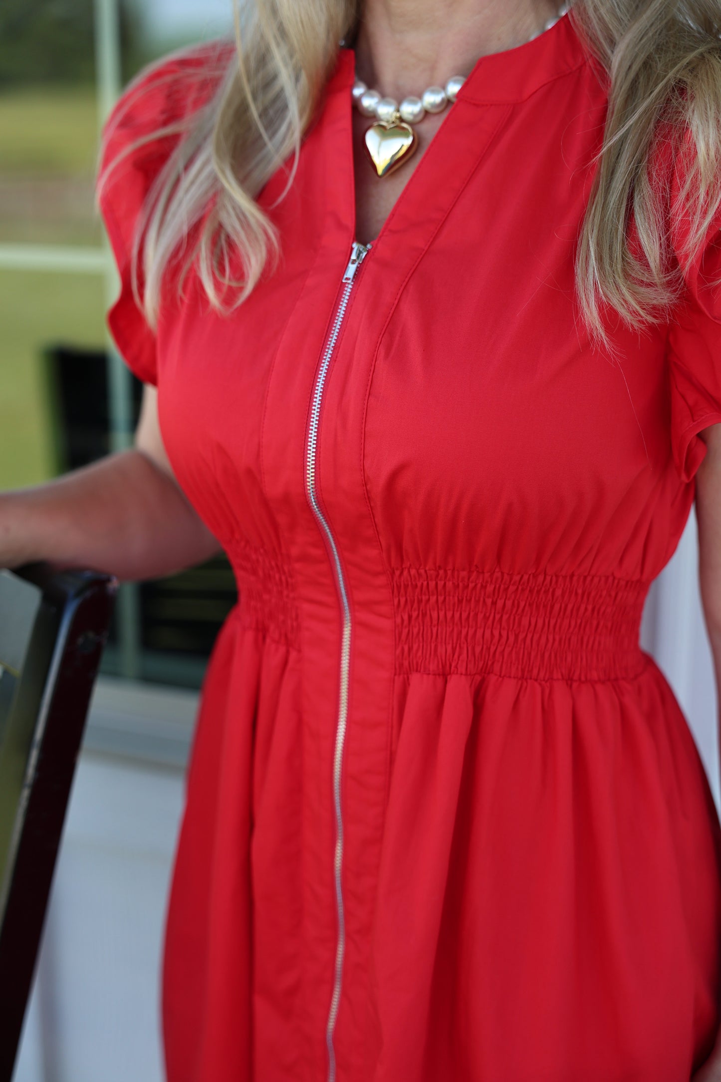 Red Ruffle Zipper Dress