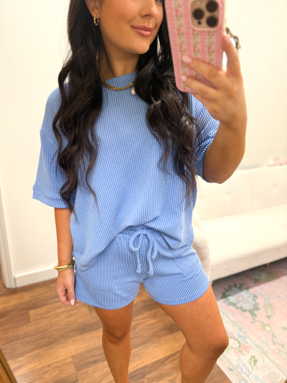 Baby Blue Ribbed Short Set