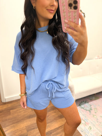 Baby Blue Ribbed Short Set