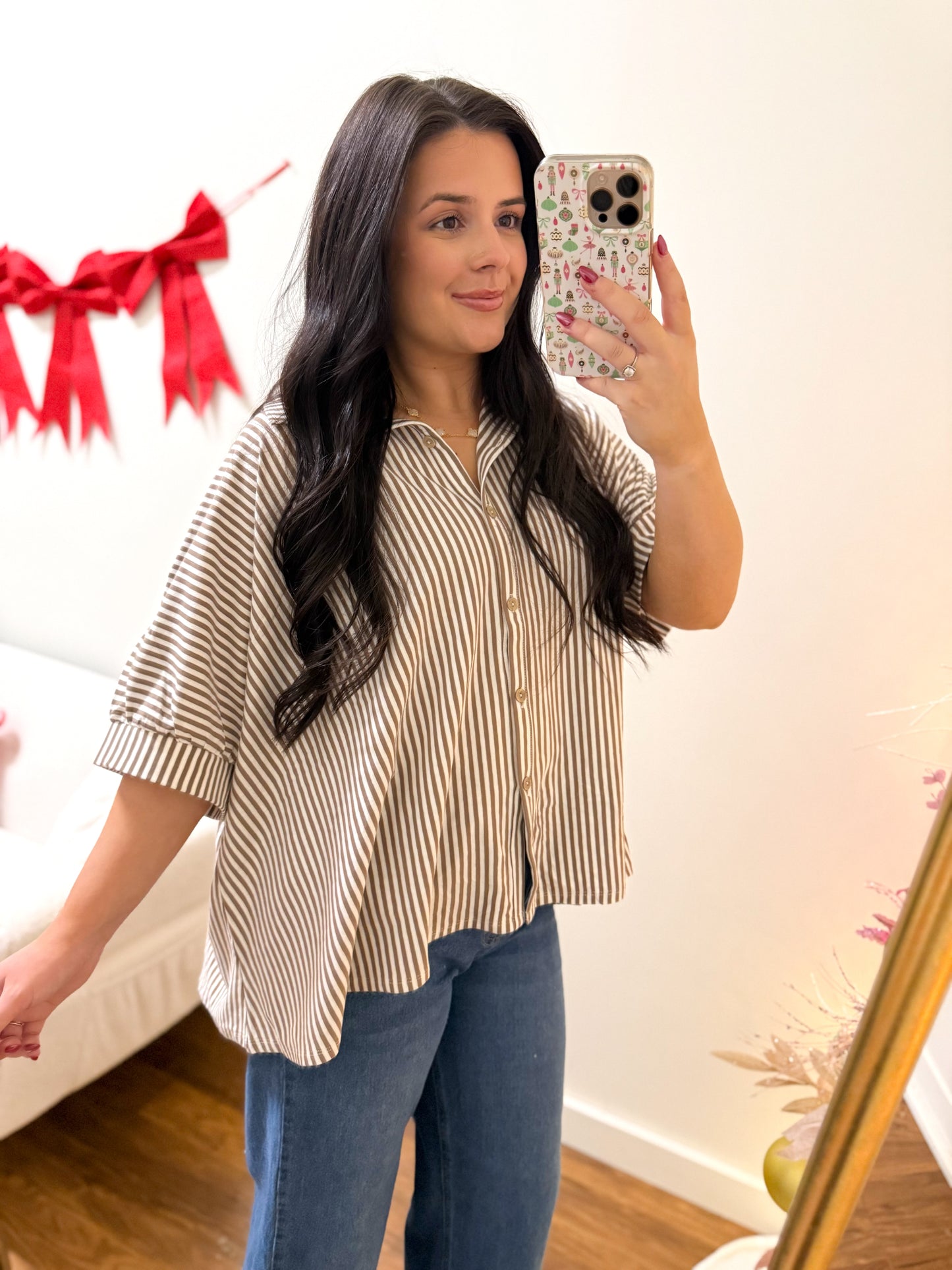 Brown Striped Oversized Top