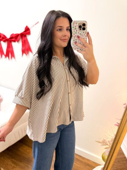 Brown Striped Oversized Top
