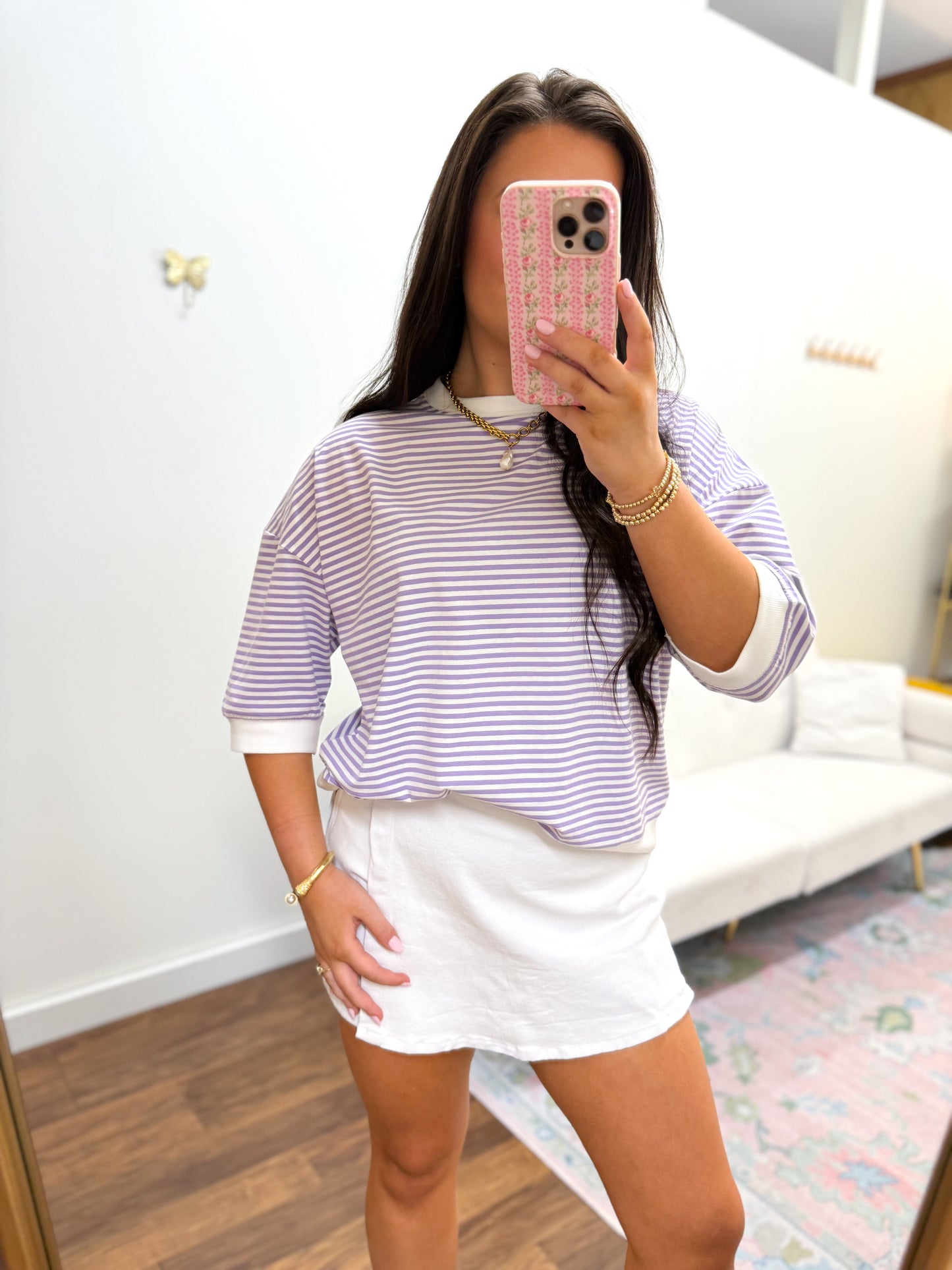 Casual Lavender Striped Top